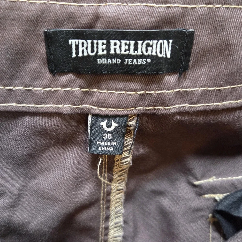 True Religion Cargo Pants Mens 36x32 Brown Relaxed Fit Embroidered Logo Pockets